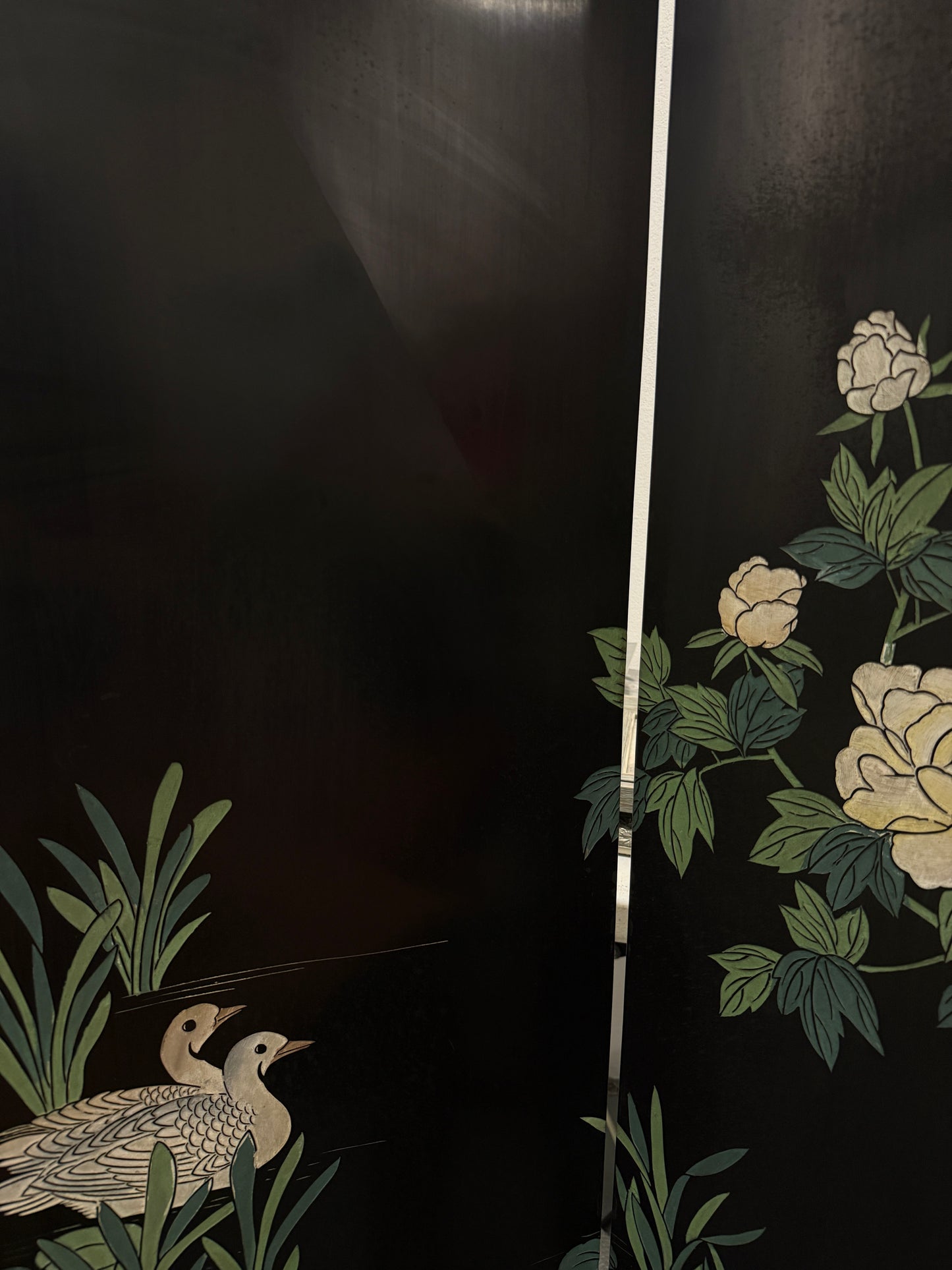 vintage asian mcm hand-painted folding screen