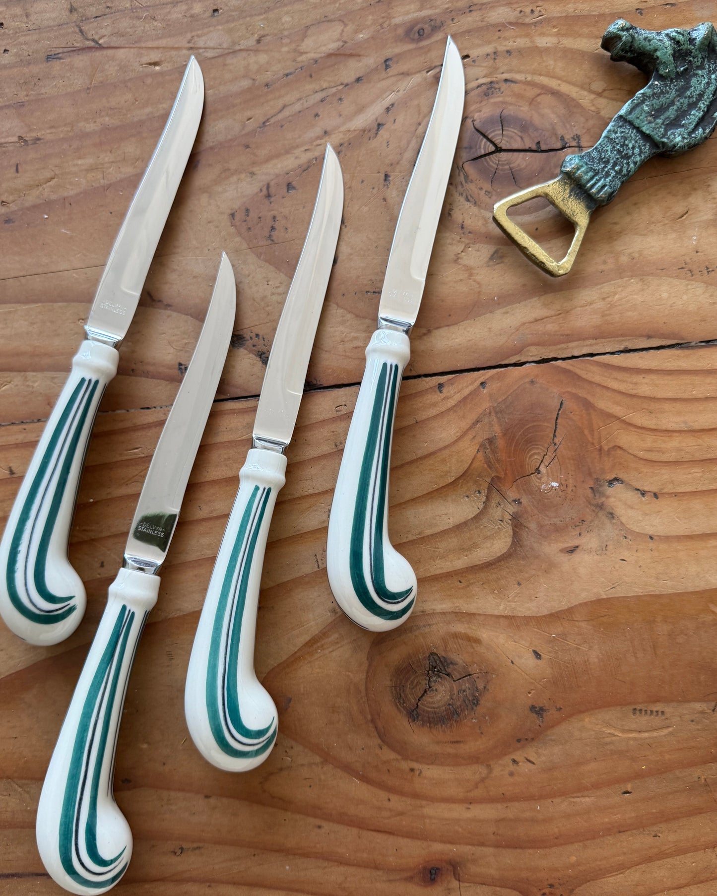 clement porcelain handle steak knives, set of four