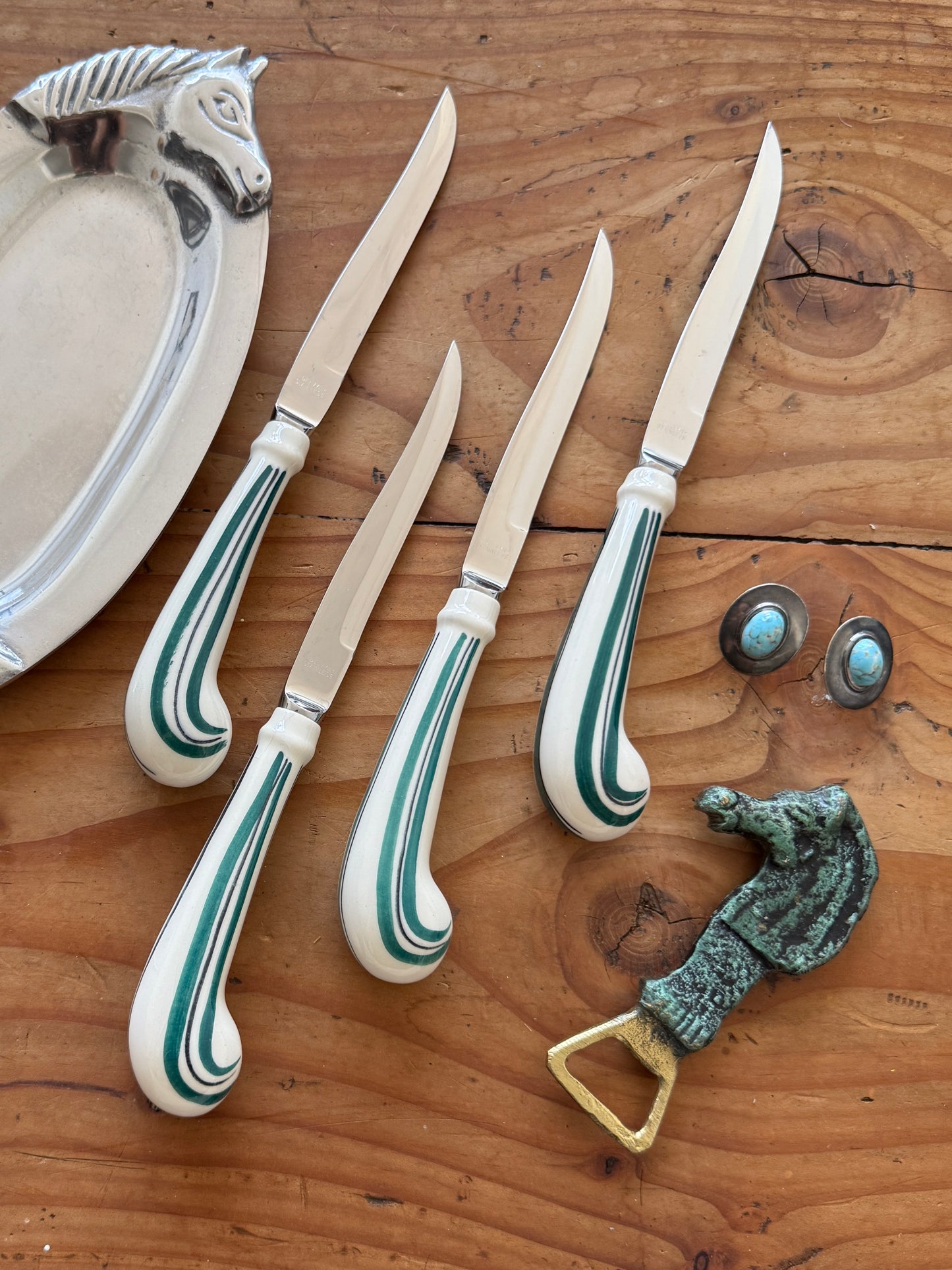 clement porcelain handle steak knives, set of four