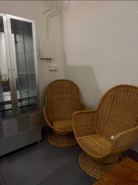 vintage oversized wicker swivel tulip chair