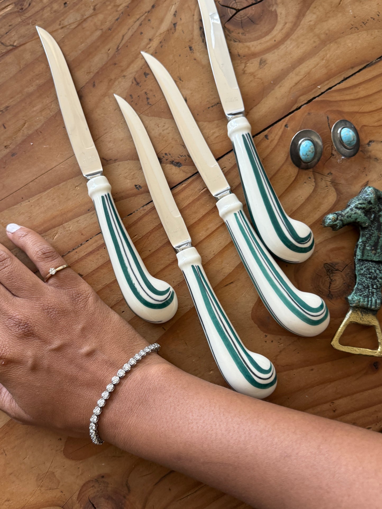 clement porcelain handle steak knives, set of four