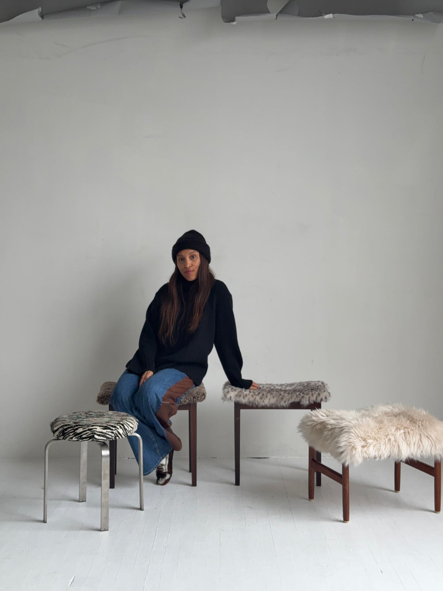 danish rosewood stool - spotted toscana shearling, 1960s