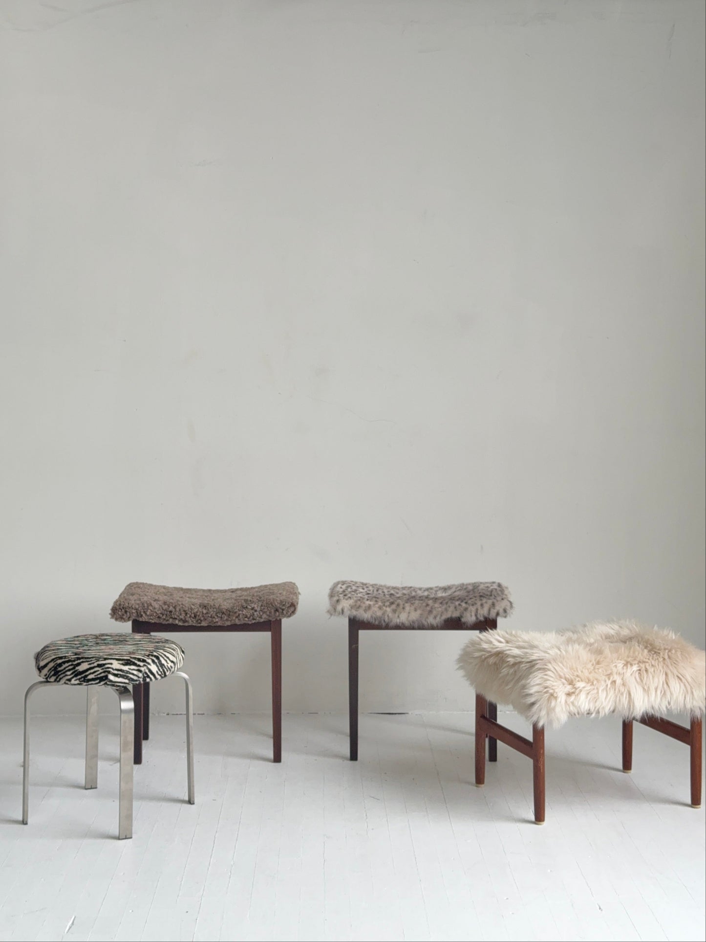 danish rosewood stool - spotted toscana shearling, 1960s