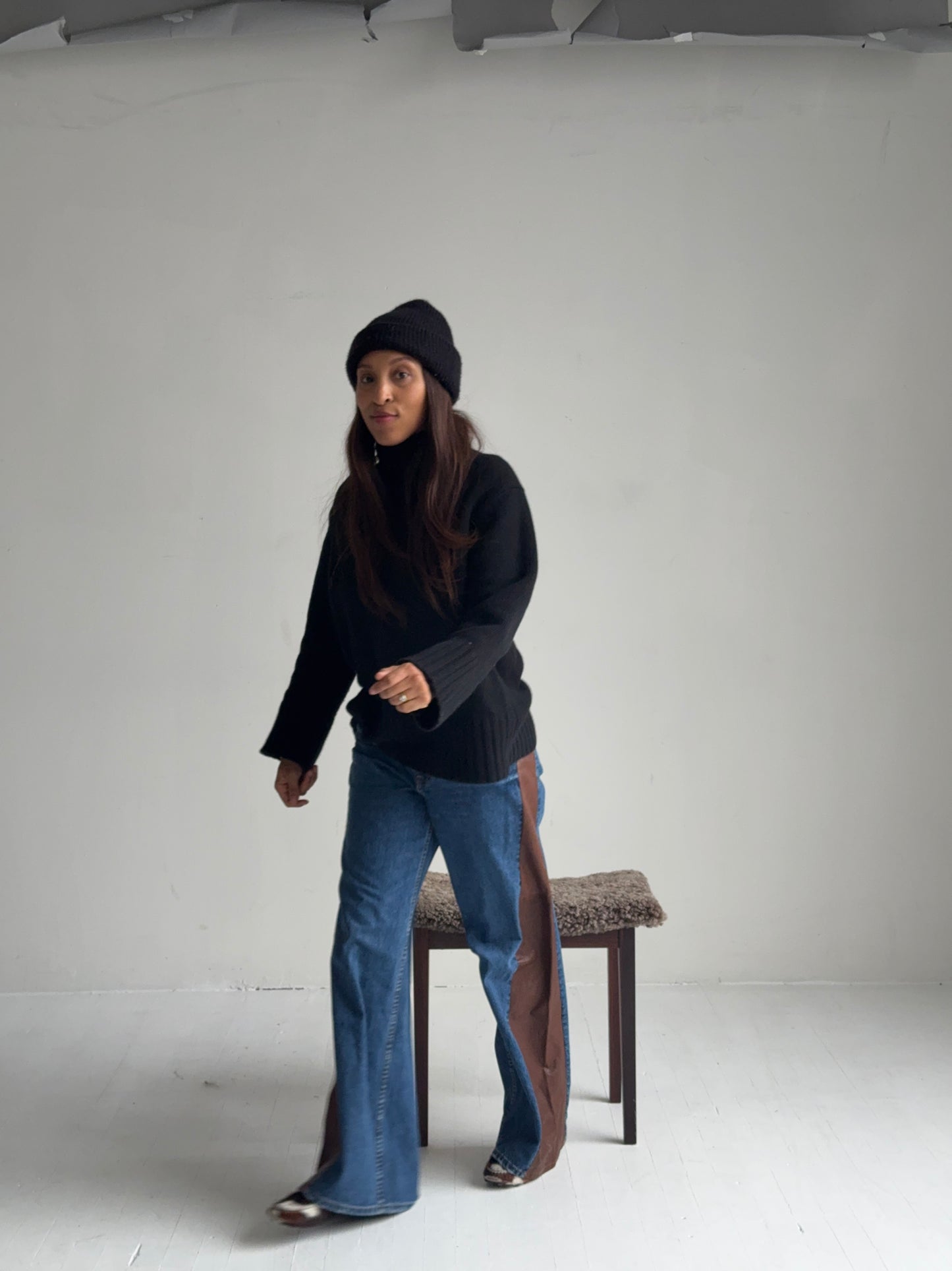 danish rosewood stool - mink brown shearling