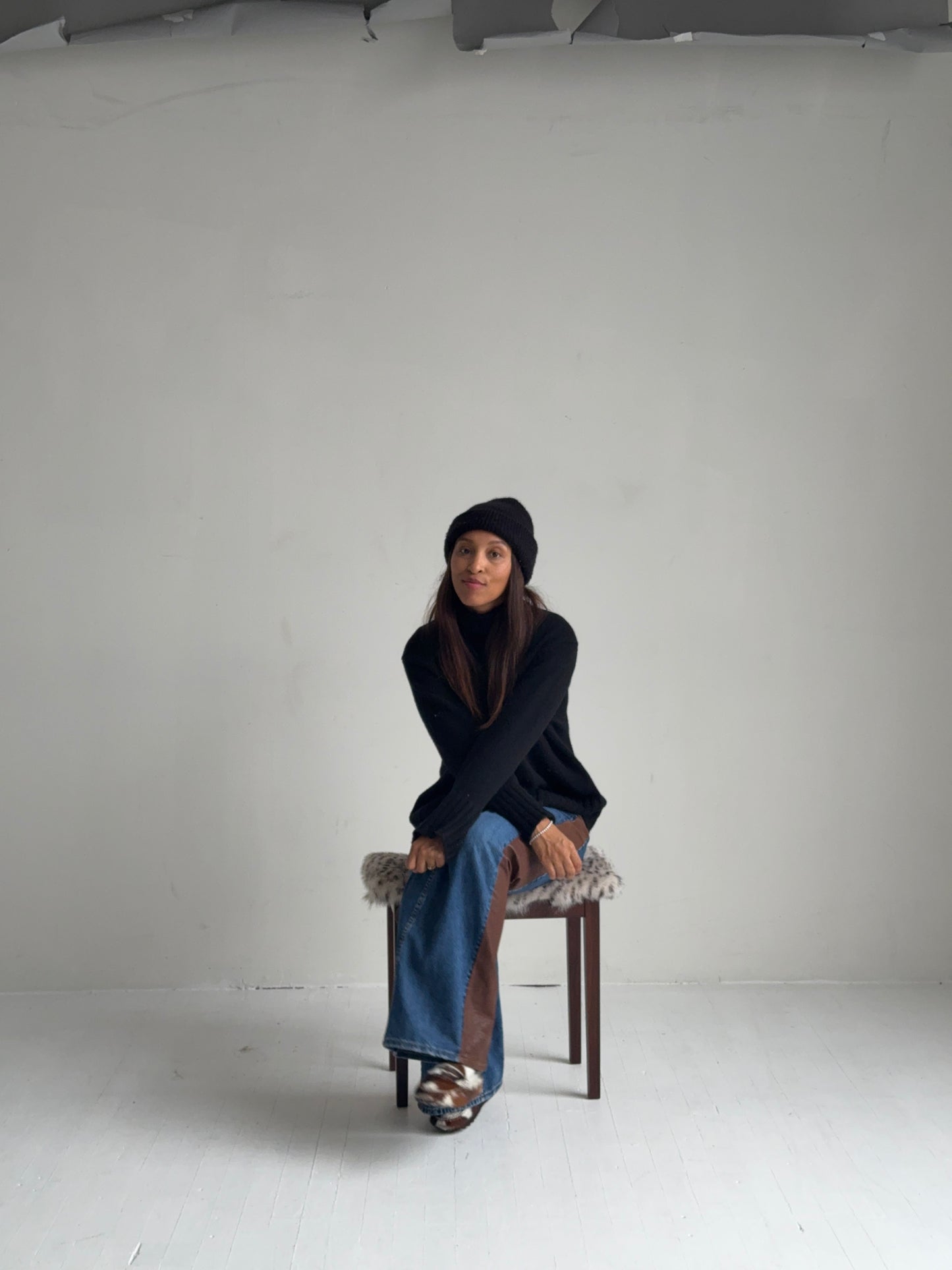 danish rosewood stool - spotted toscana shearling, 1960s