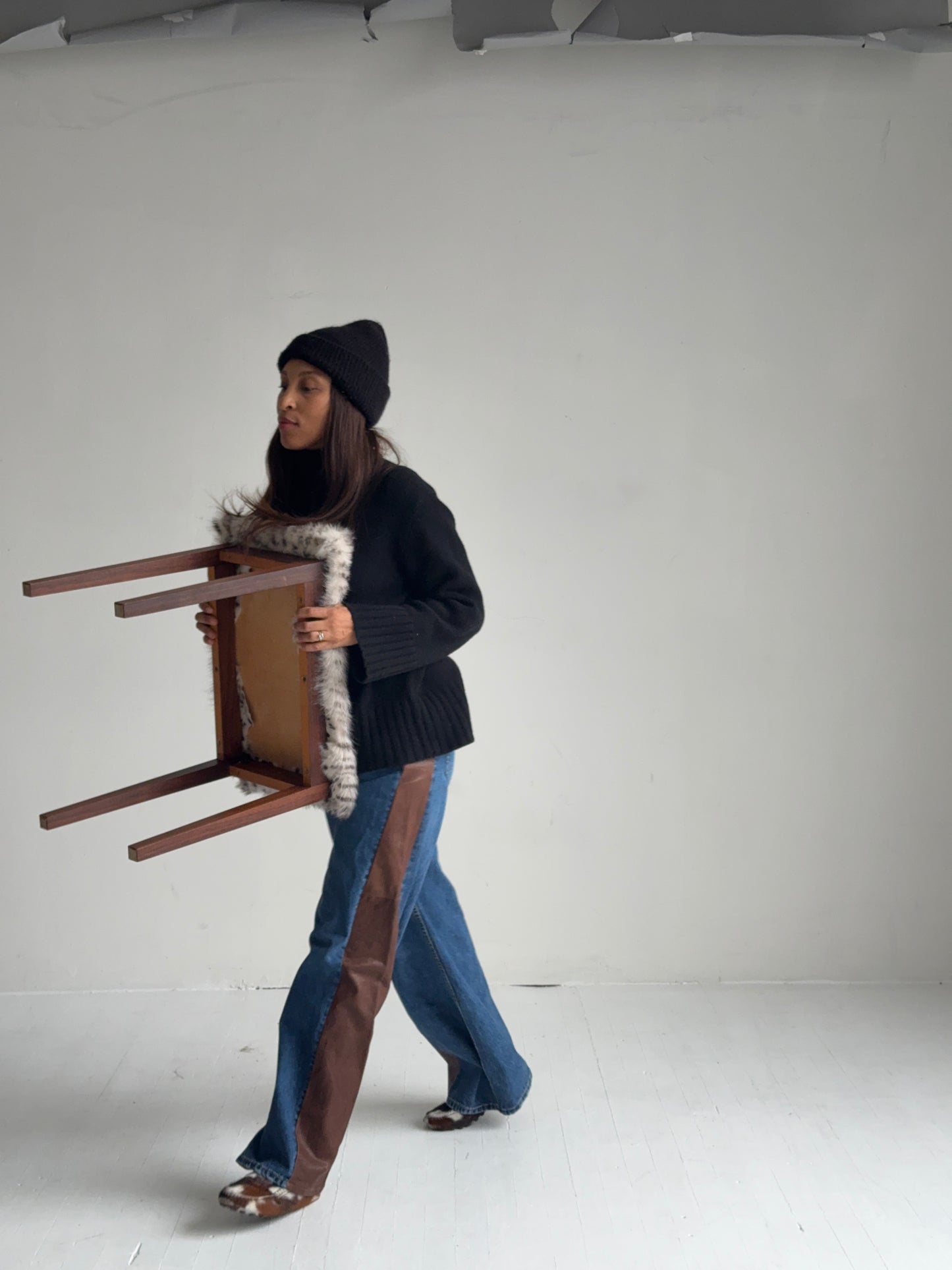 danish rosewood stool - spotted toscana shearling, 1960s