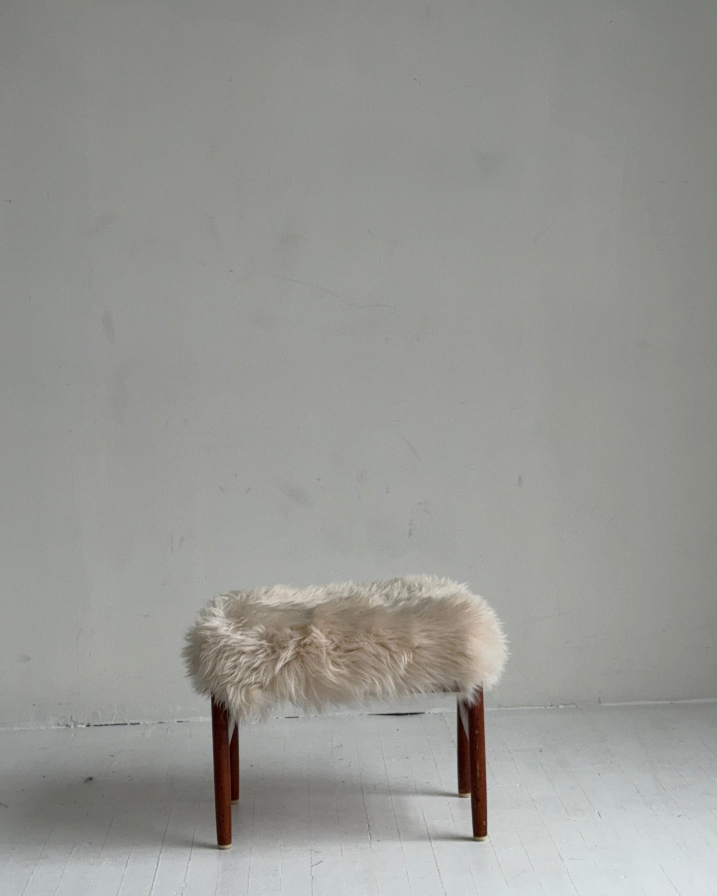 spottrup danish teak stool in custom shearling