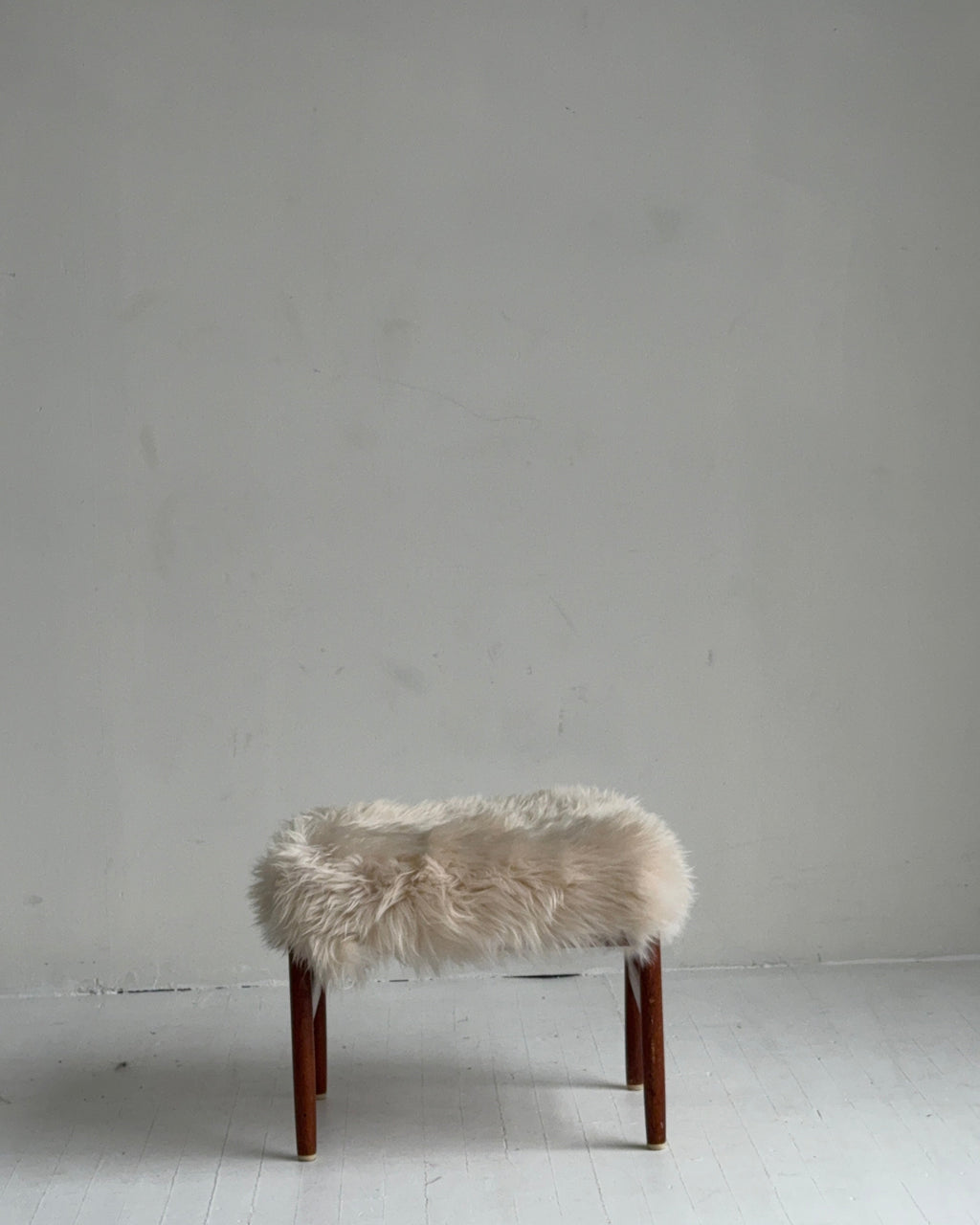 spottrup danish teak stool in custom shearling
