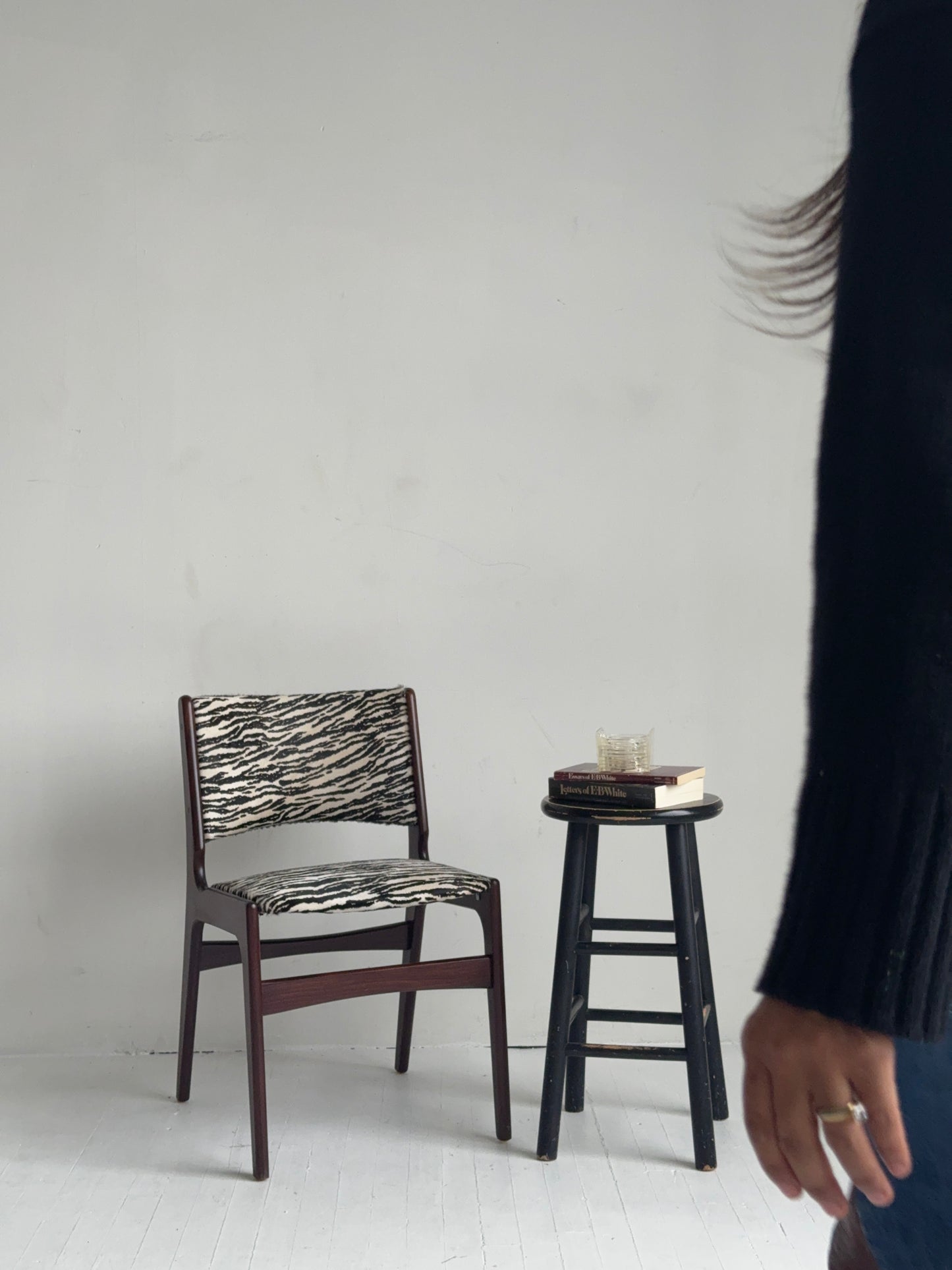 erik buch danish rosewood chairs in custom zebra calf hair, pair