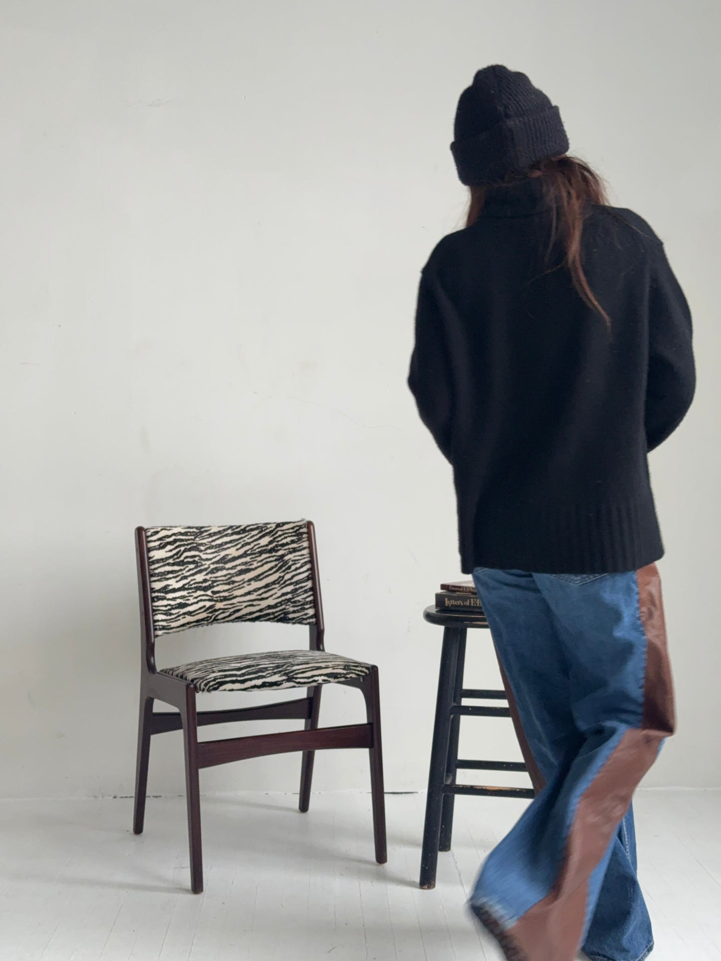 erik buch danish rosewood chairs in custom zebra calf hair, pair