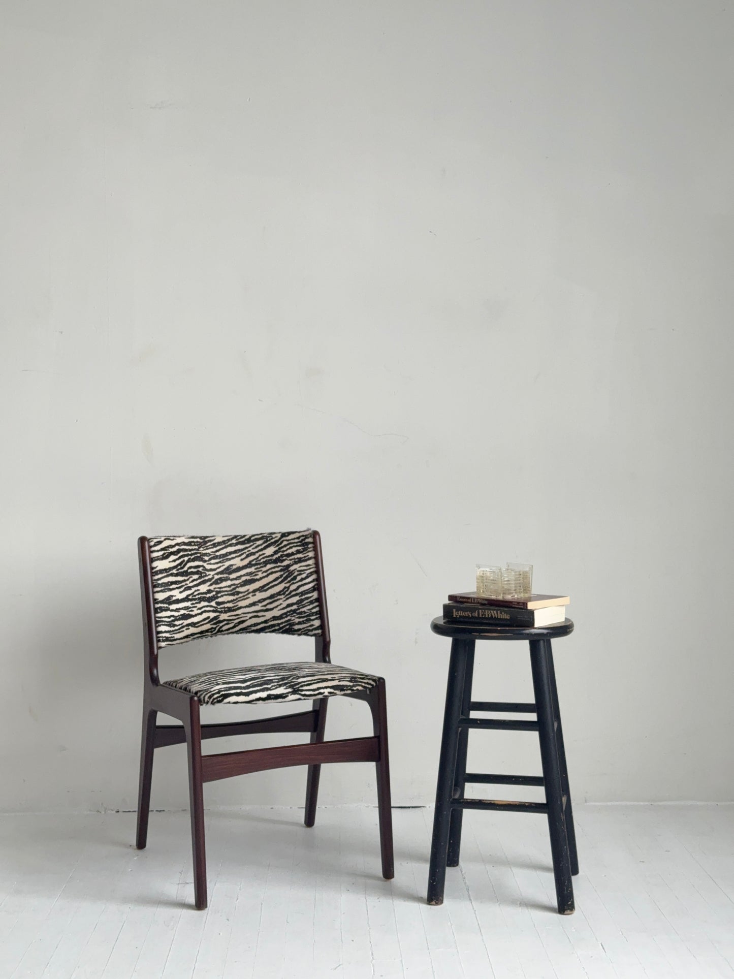 erik buch danish rosewood chairs in custom zebra calf hair, pair