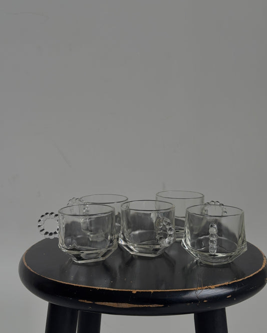 beaded handle glass mugs, 1970s