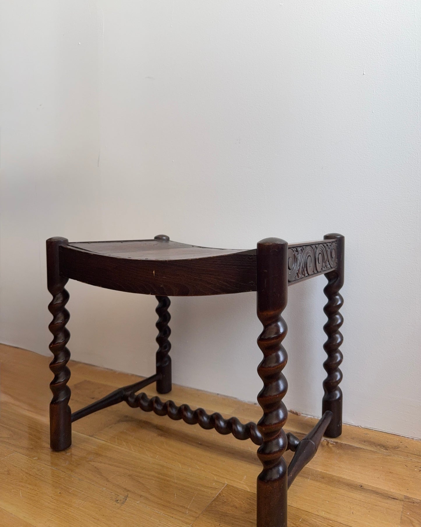 english oak barley twist stool, c. 1900