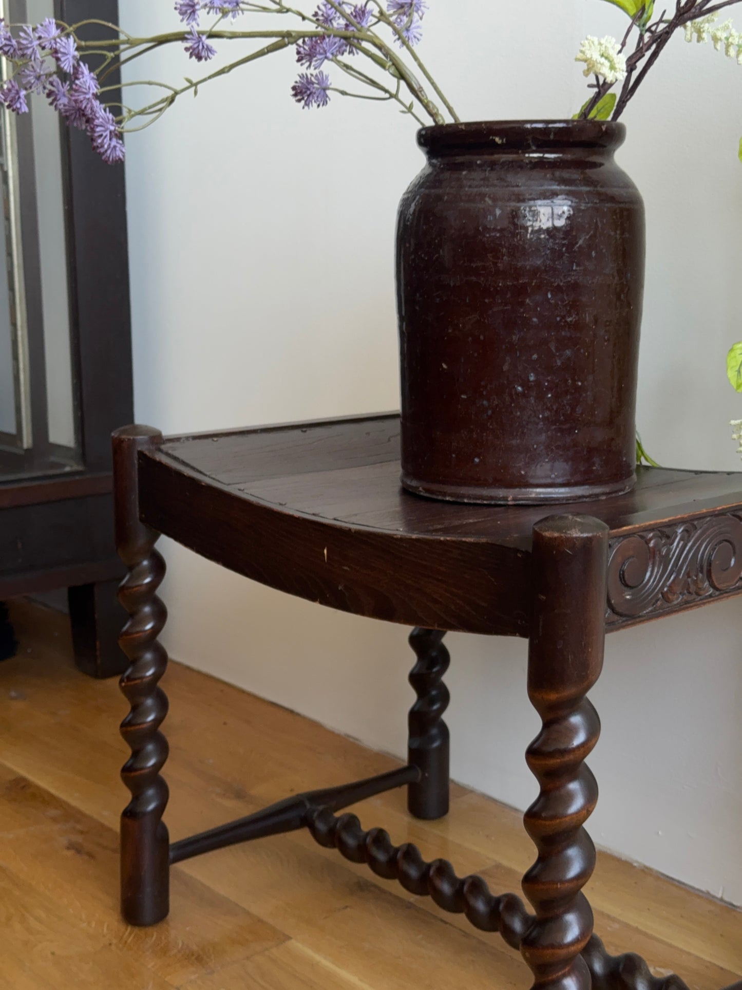 english oak barley twist stool, c. 1900
