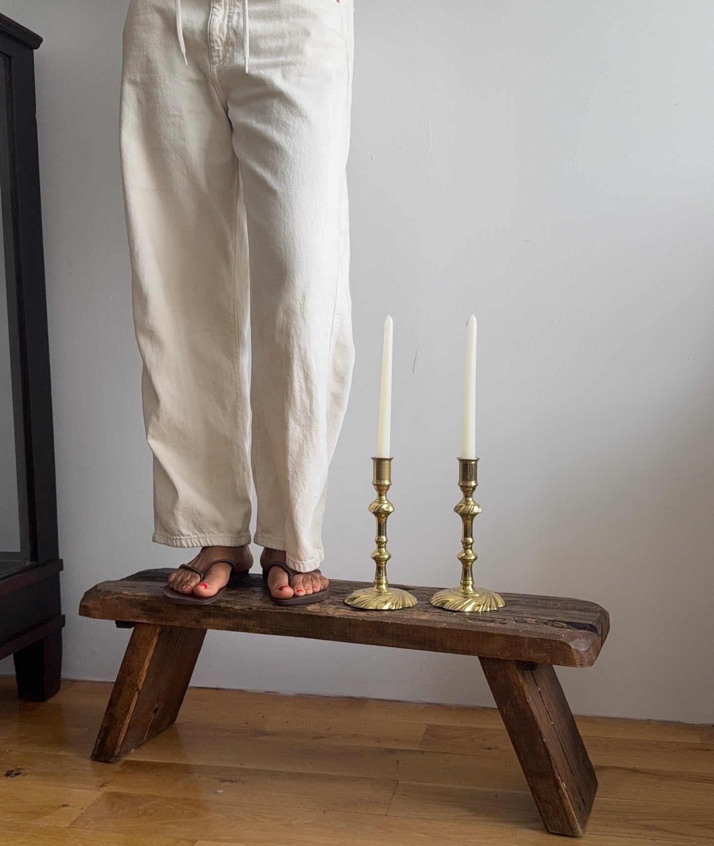 antique dutch brutalist oak bench