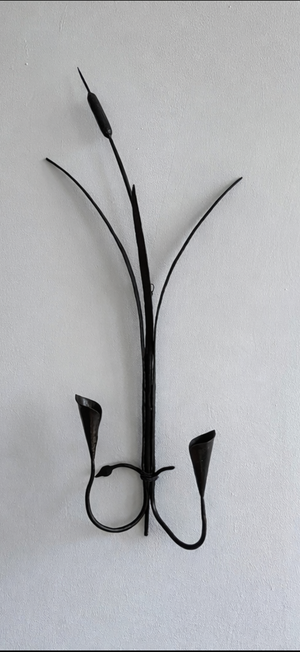 vintage black metal cattail wall sconces - pair