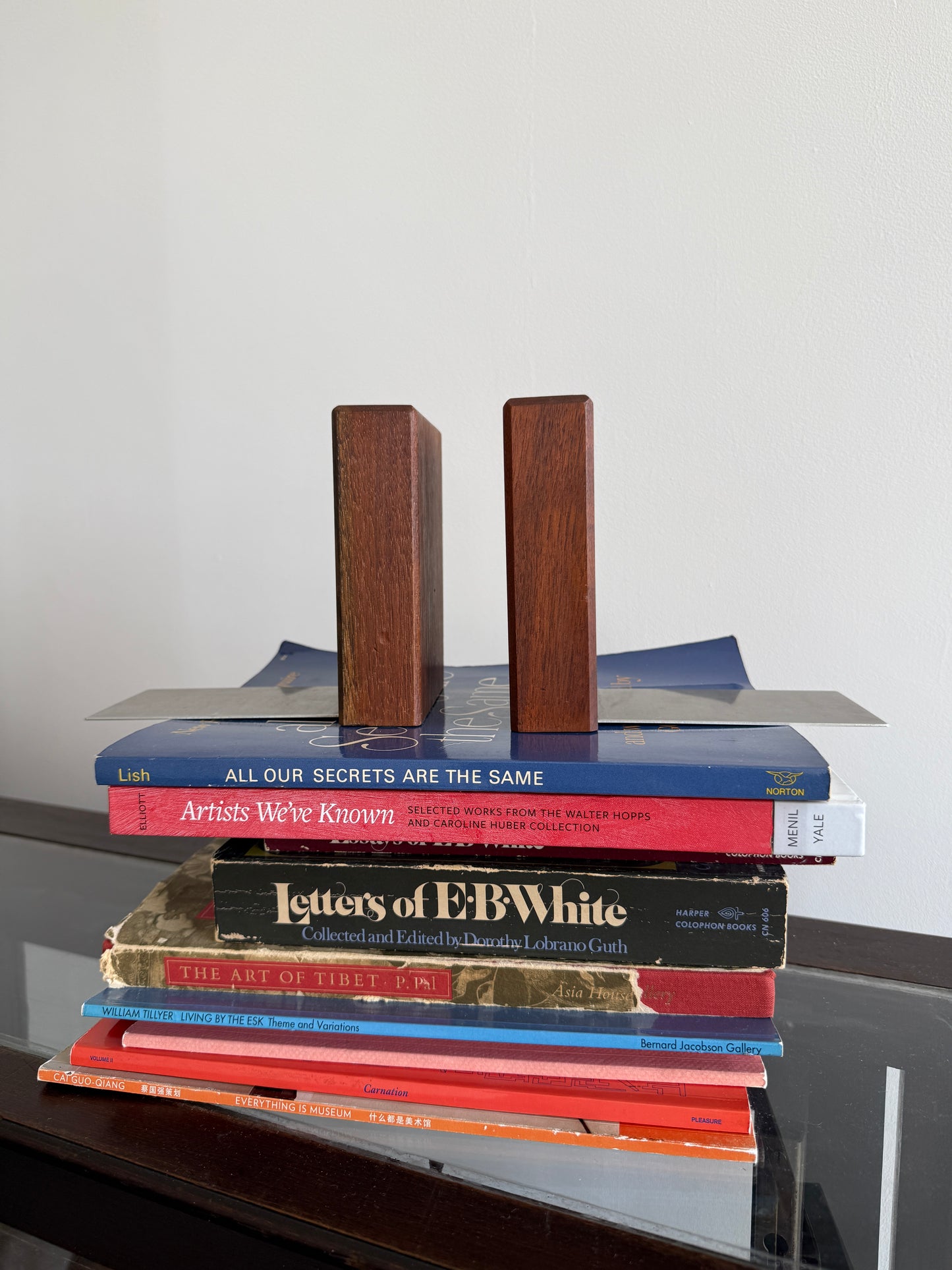 mid-century teak + stainless steel bookends