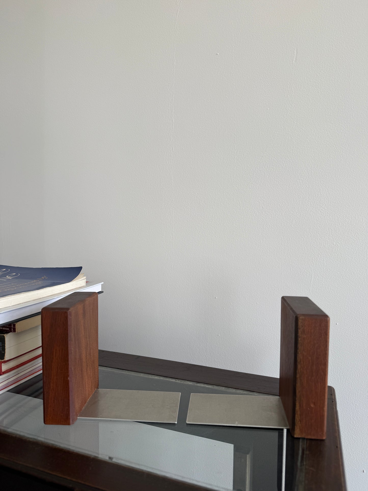 mid-century teak + stainless steel bookends