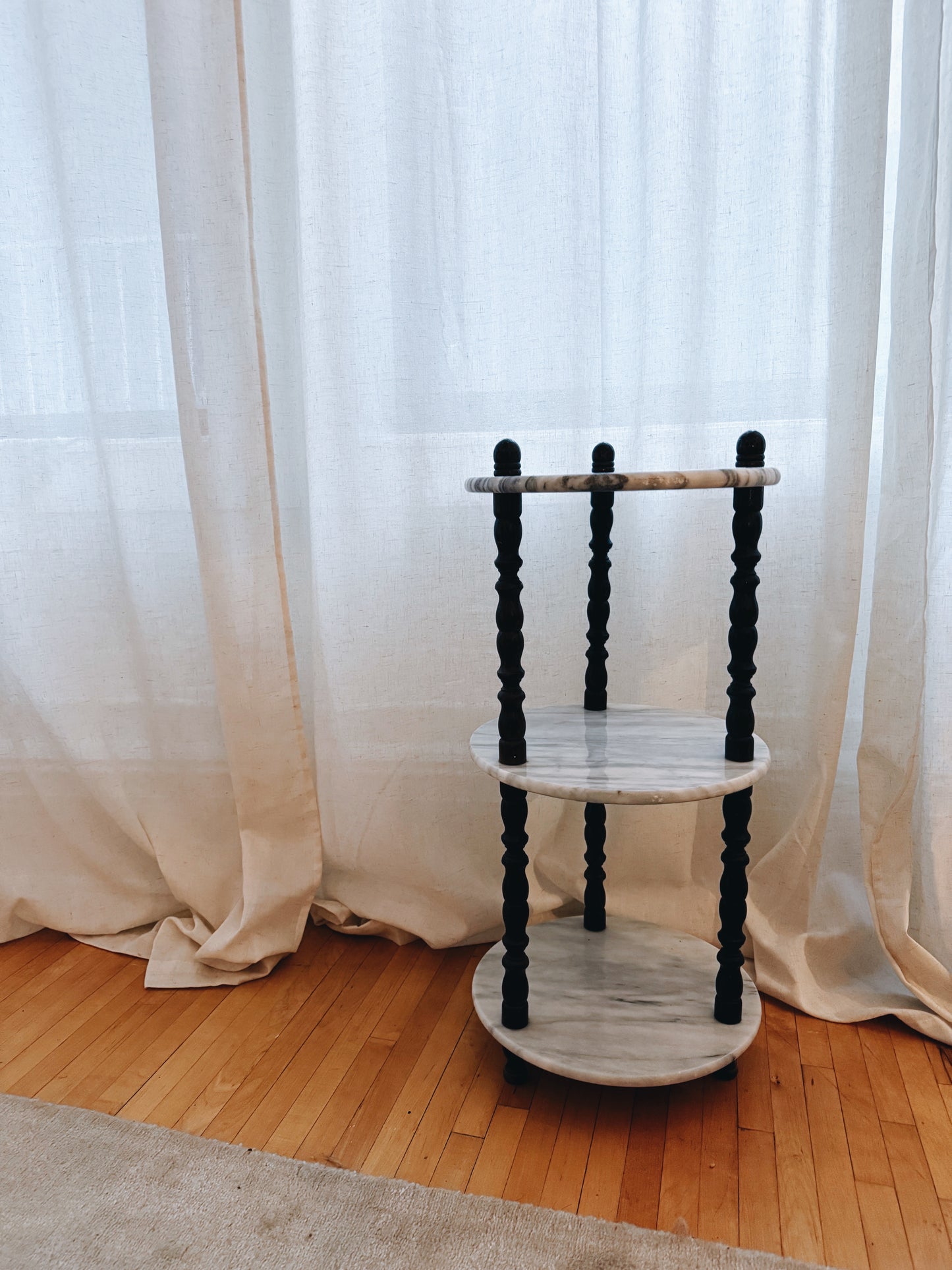 vintage marble & wood tiered accent table