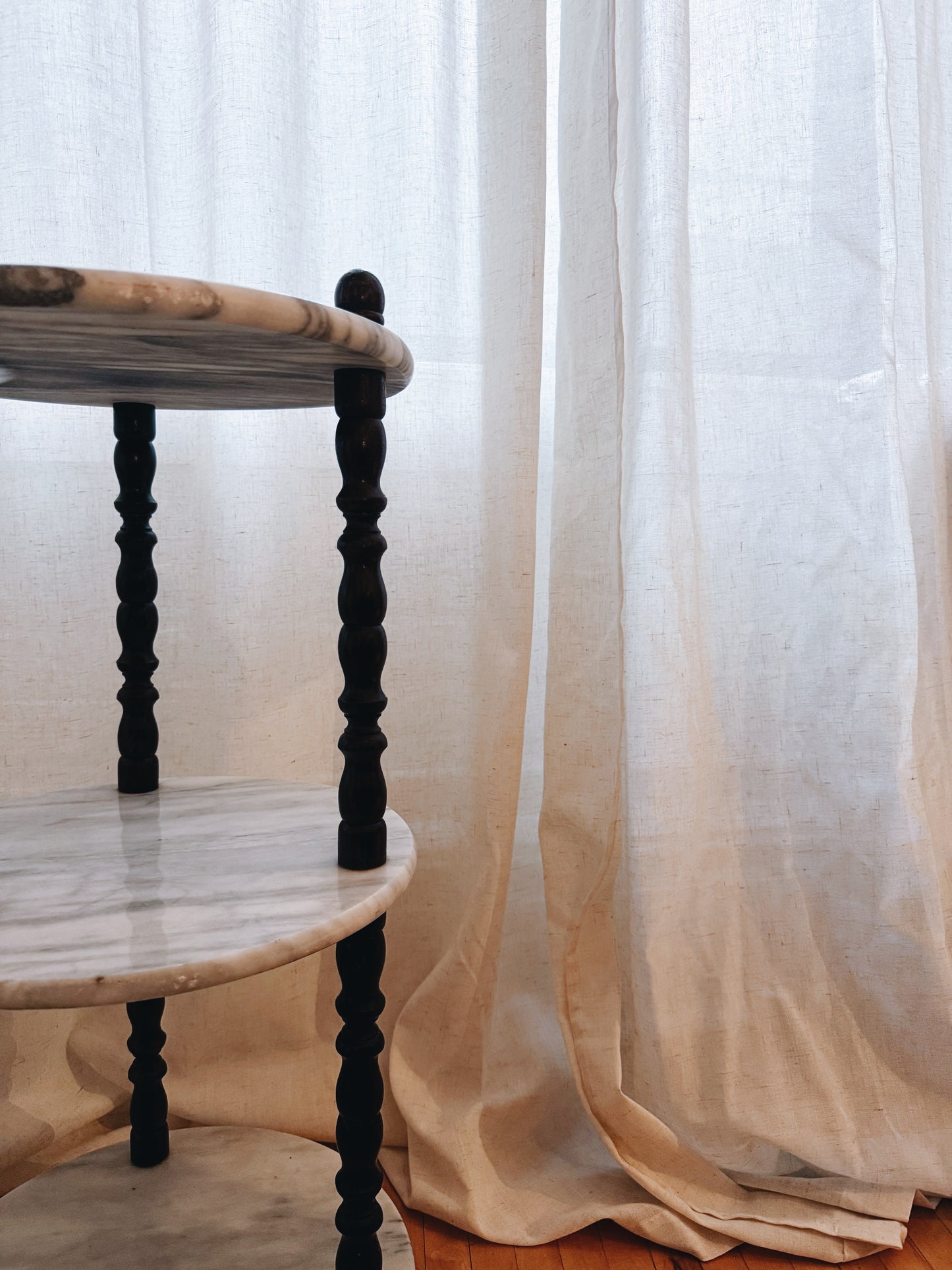 vintage marble & wood tiered accent table