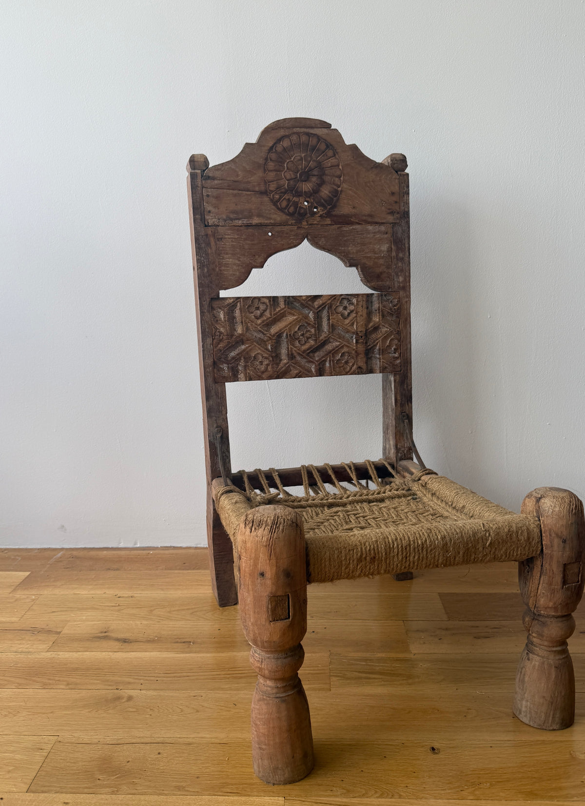 antique indian low rope chair