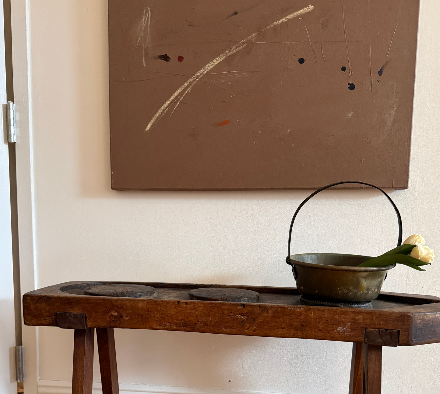 19th century primitive console (cheese press table)
