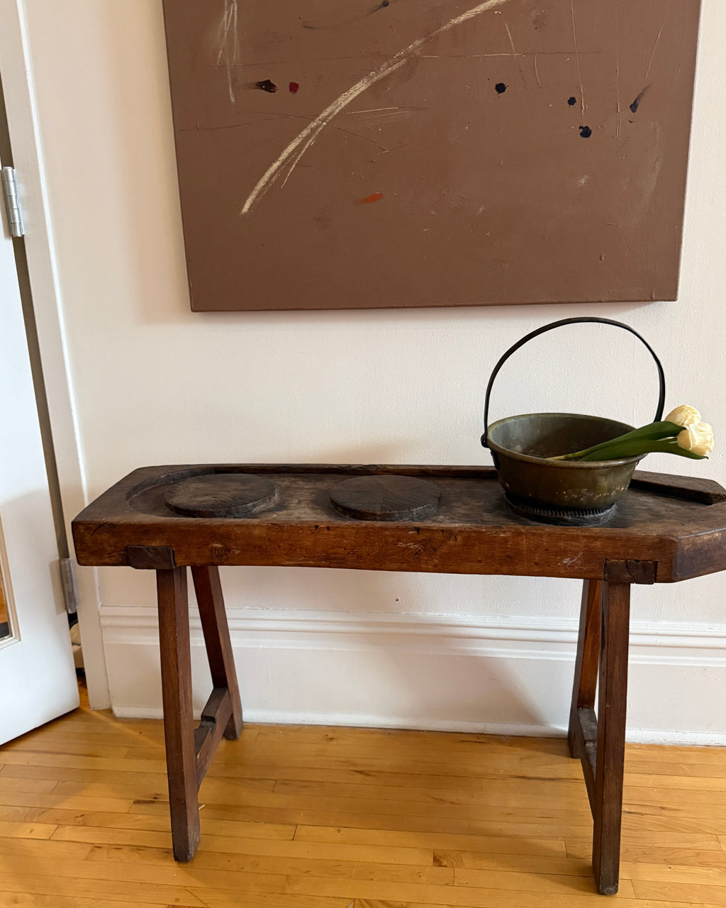 19th century primitive console (cheese press table)