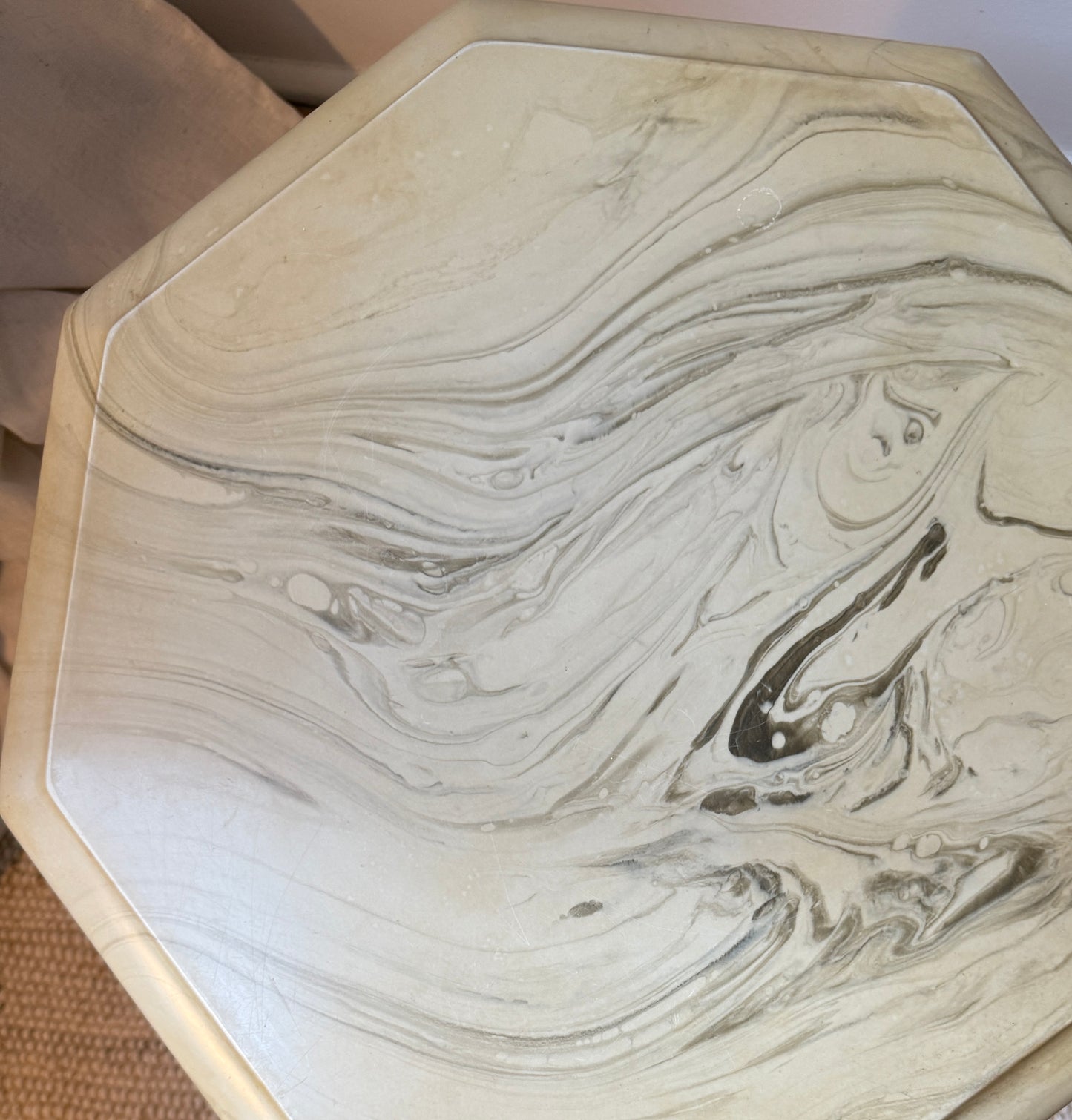 petite mid-century pedestal table with hexagonal stone to