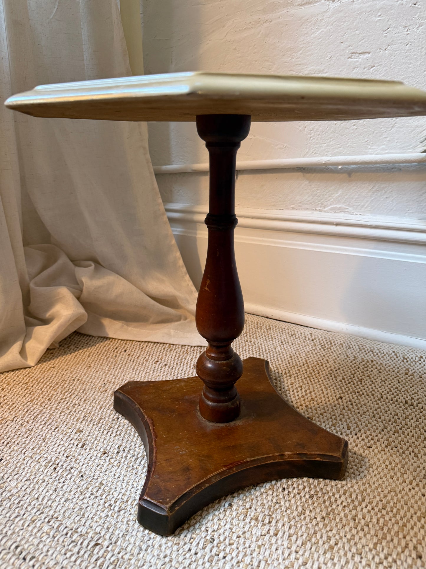 petite mid-century pedestal table with hexagonal stone to