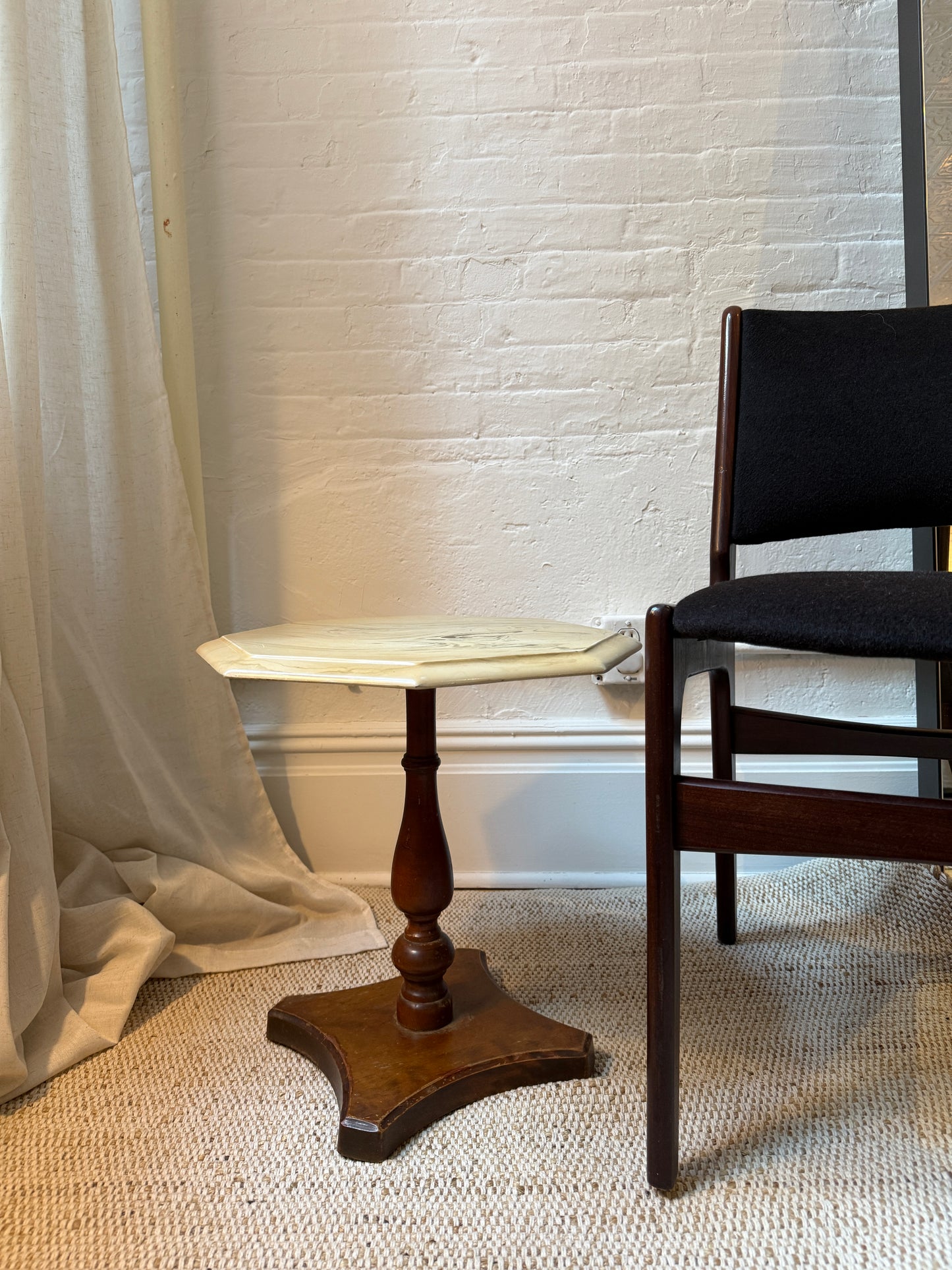 petite mid-century pedestal table with hexagonal stone to