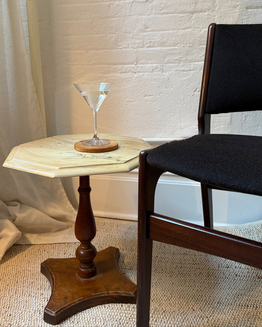 petite mid-century pedestal table with hexagonal stone to