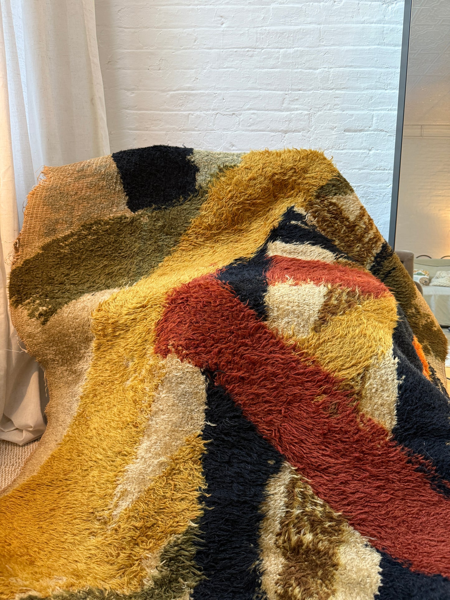 mid-century abstract wool rya rug