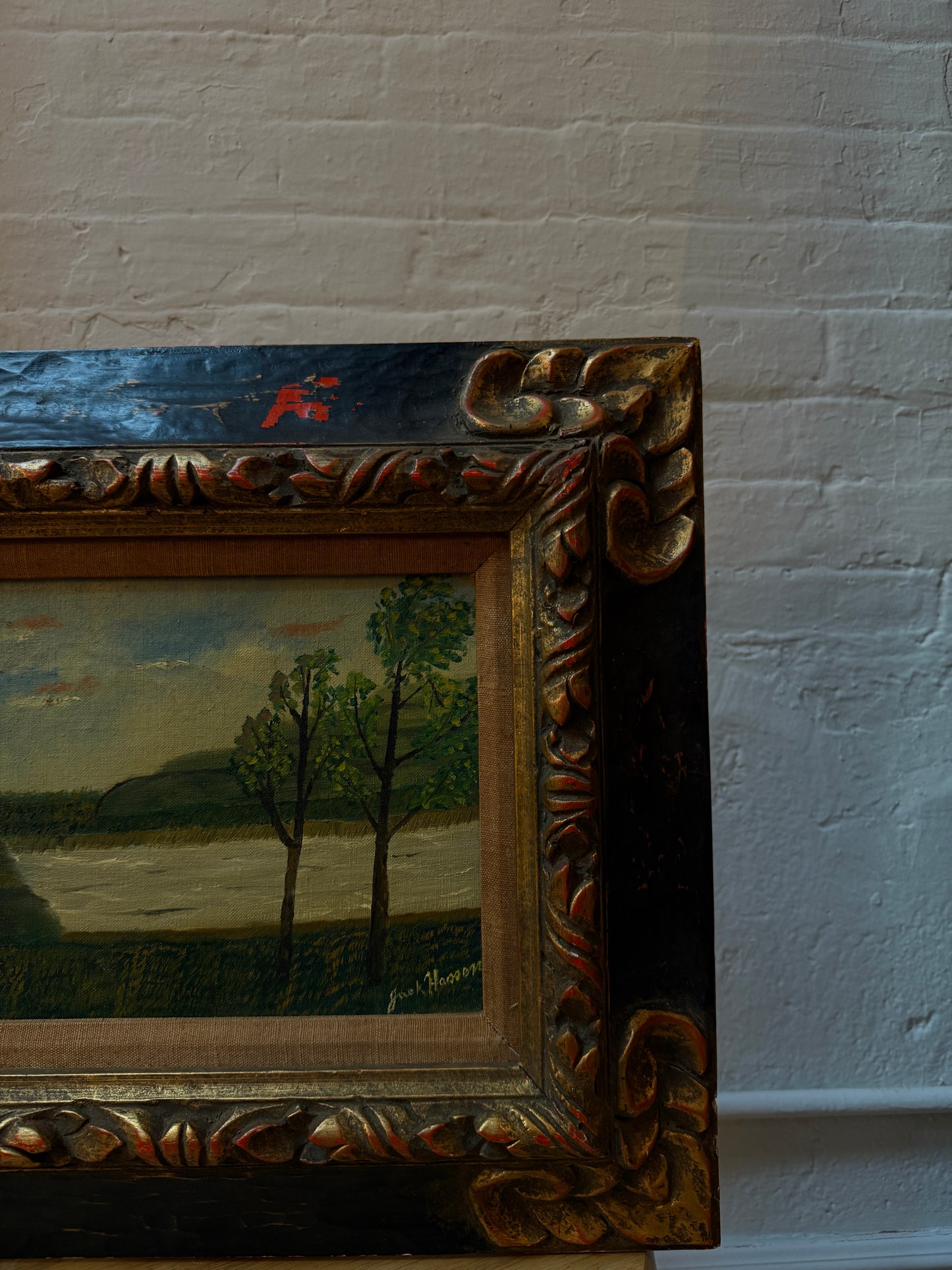 vintage framed landscape painti