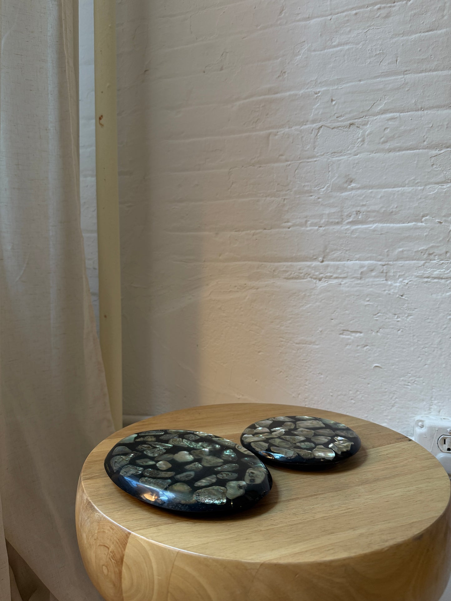 abalone resin cocktail trays - set of 2