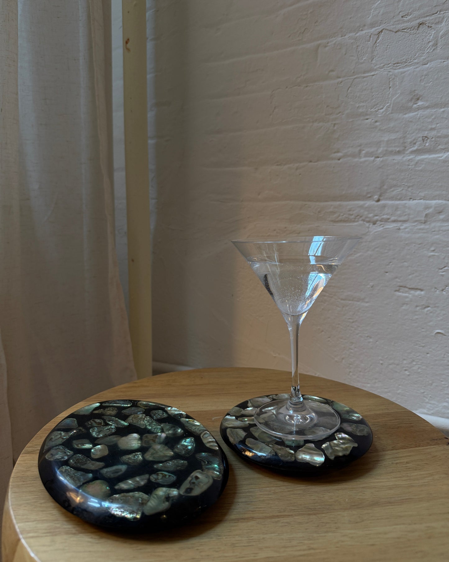 abalone resin cocktail trays - set of 2