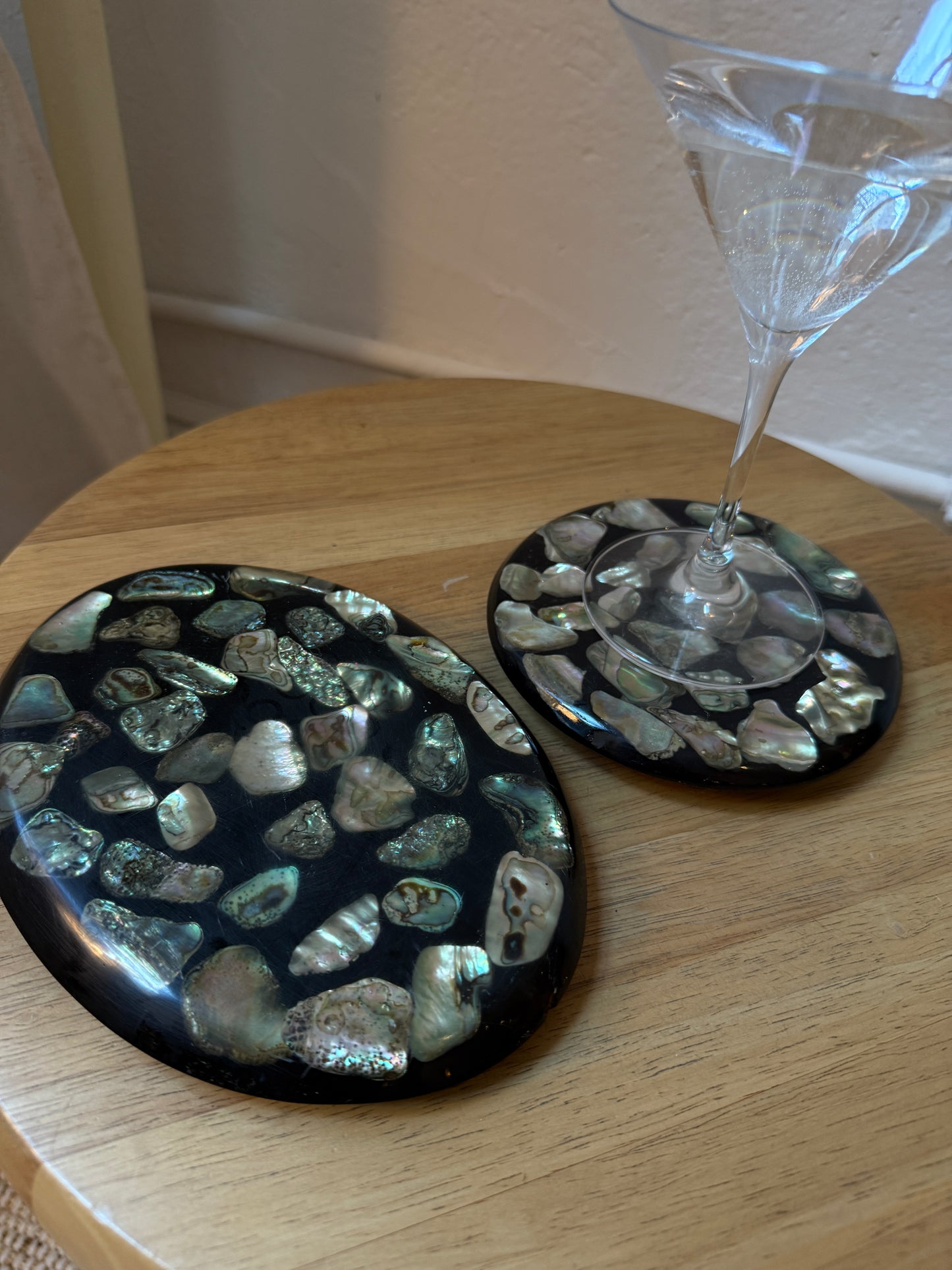 abalone resin cocktail trays - set of 2
