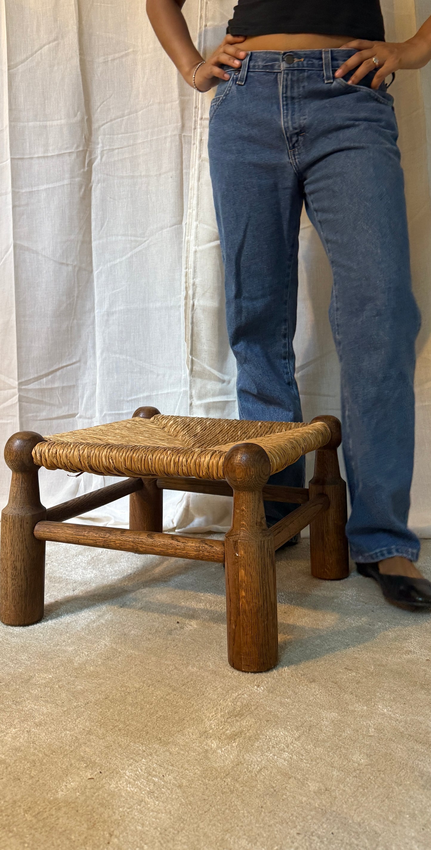 1940s oak & rush stool
