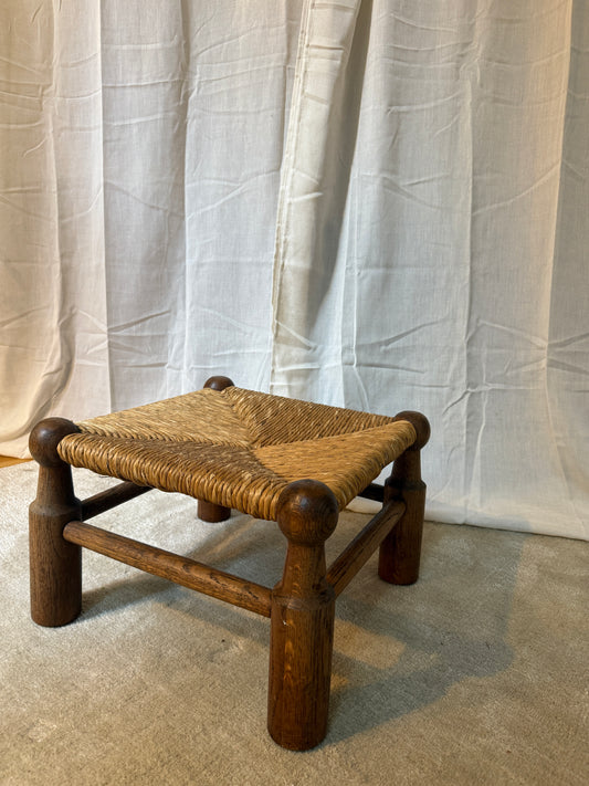 1940s oak & rush stool