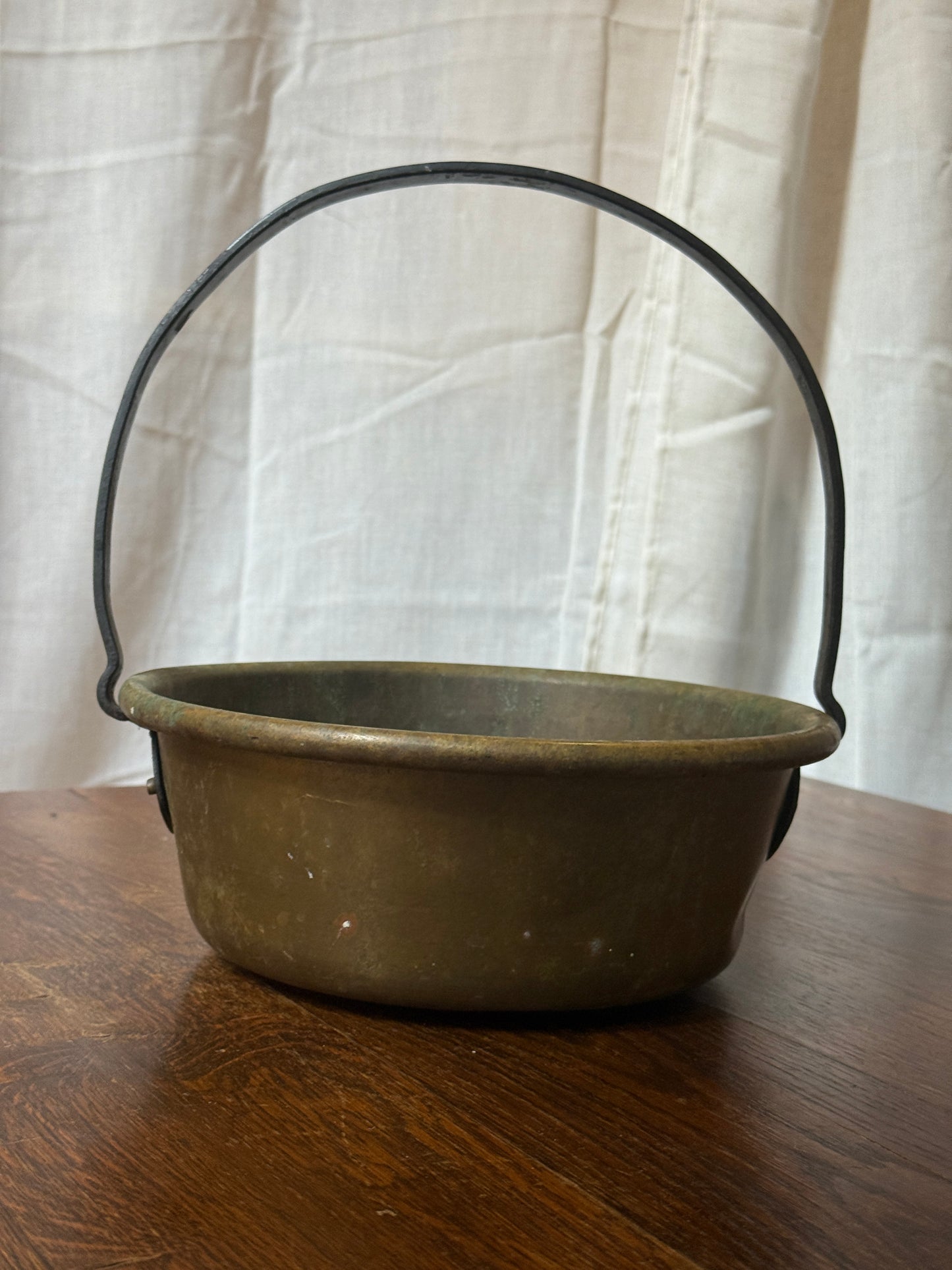 vintage brass bowl with iron handle
