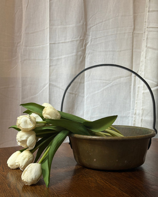 vintage brass bowl with iron handle