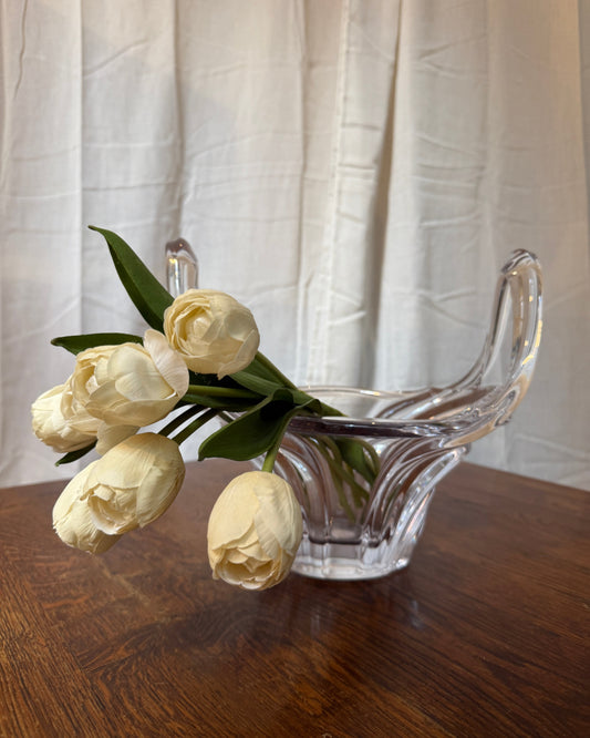 clear sculptural glass basket