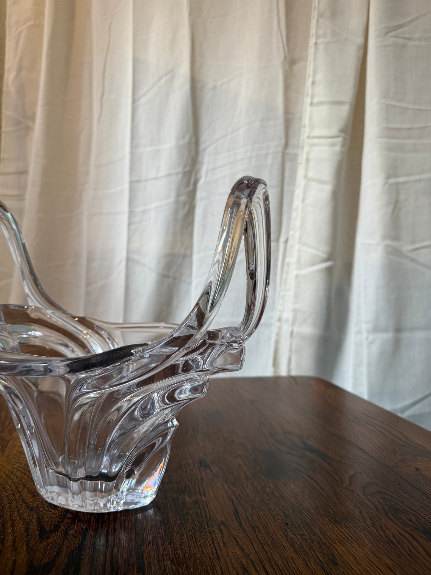 clear sculptural glass basket