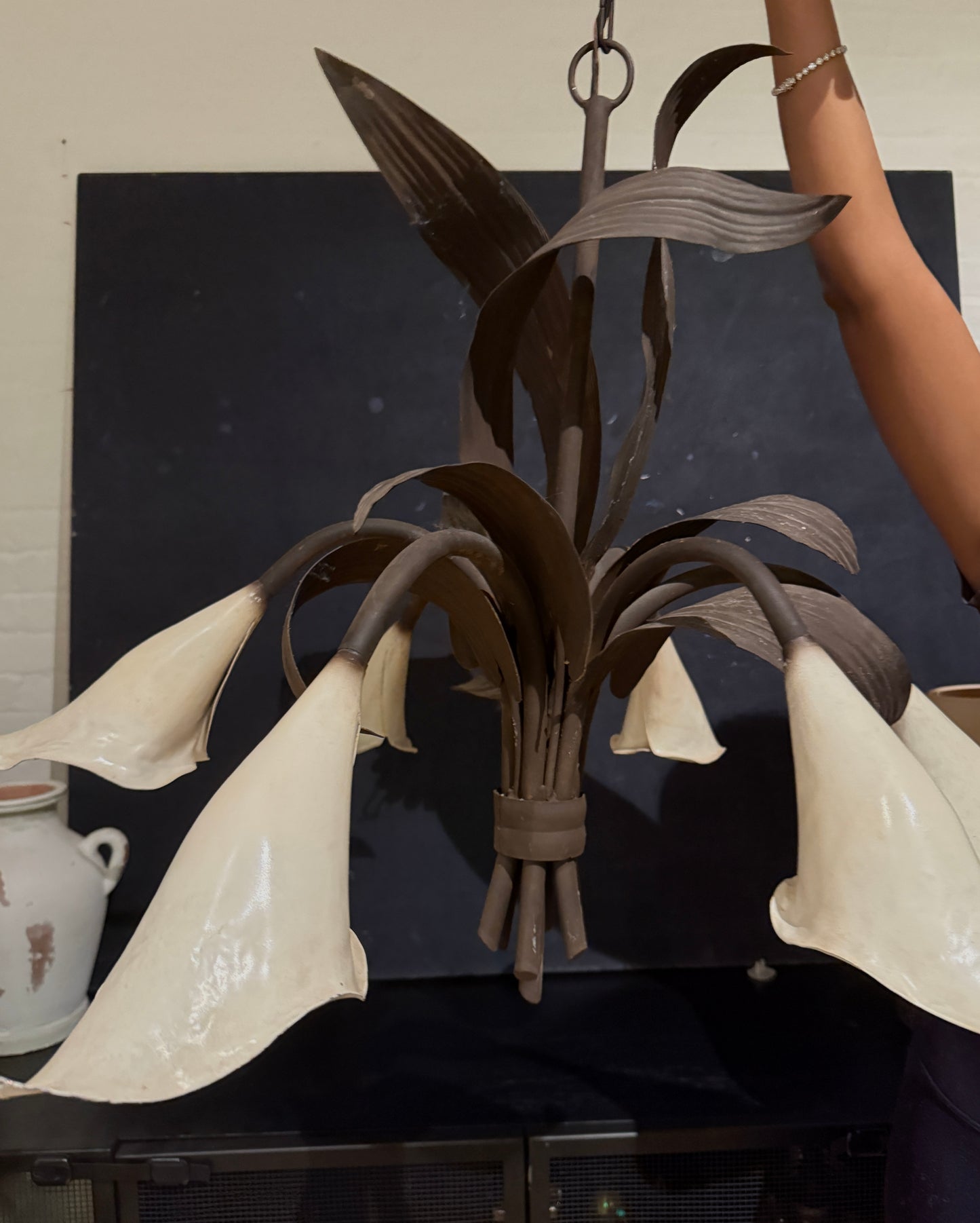 chapman iron calla lily chandelier, 1970s.