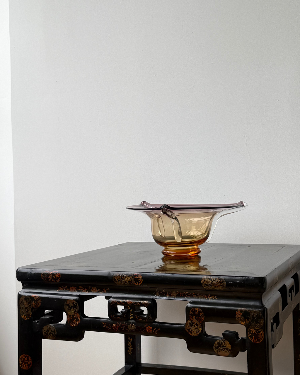 murano style handblown glass bowl - amethyst & amber, sculptural form