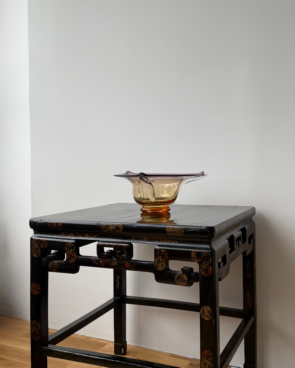 pair of black lacquer & gilt side tables