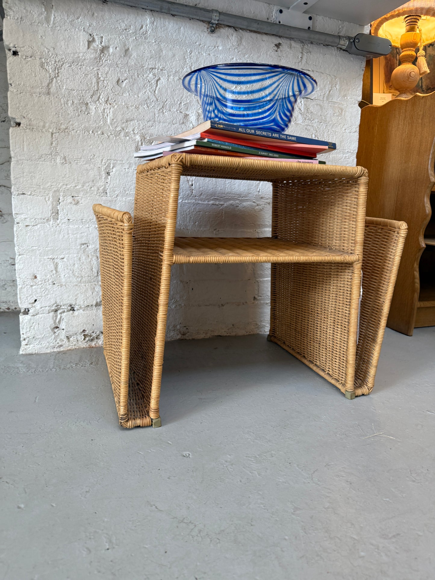 vintage woven rattan side table