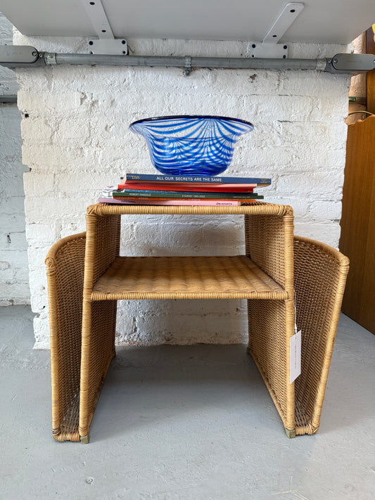 vintage woven rattan side table
