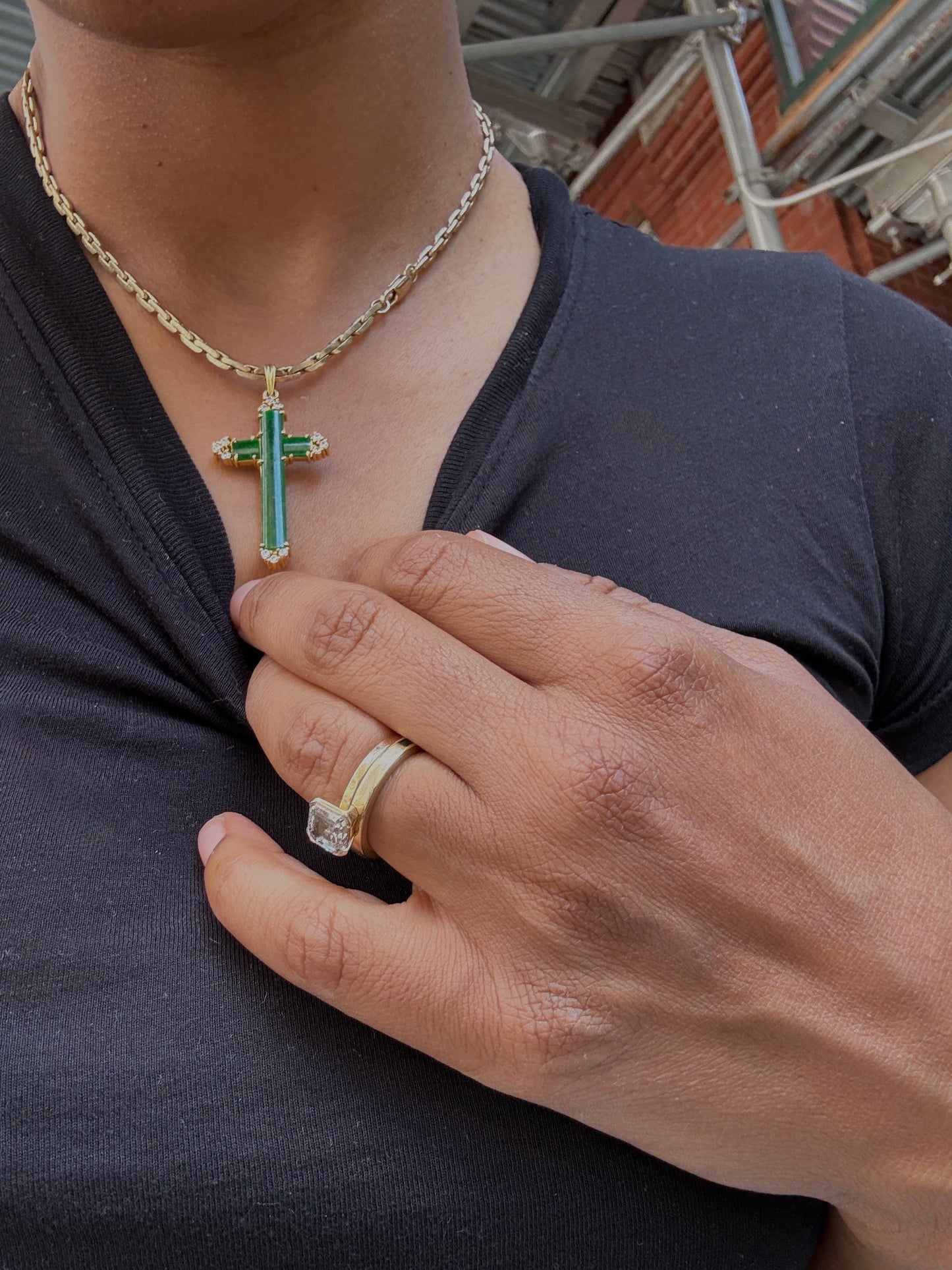 jadeite cross pendant in 18k gold
