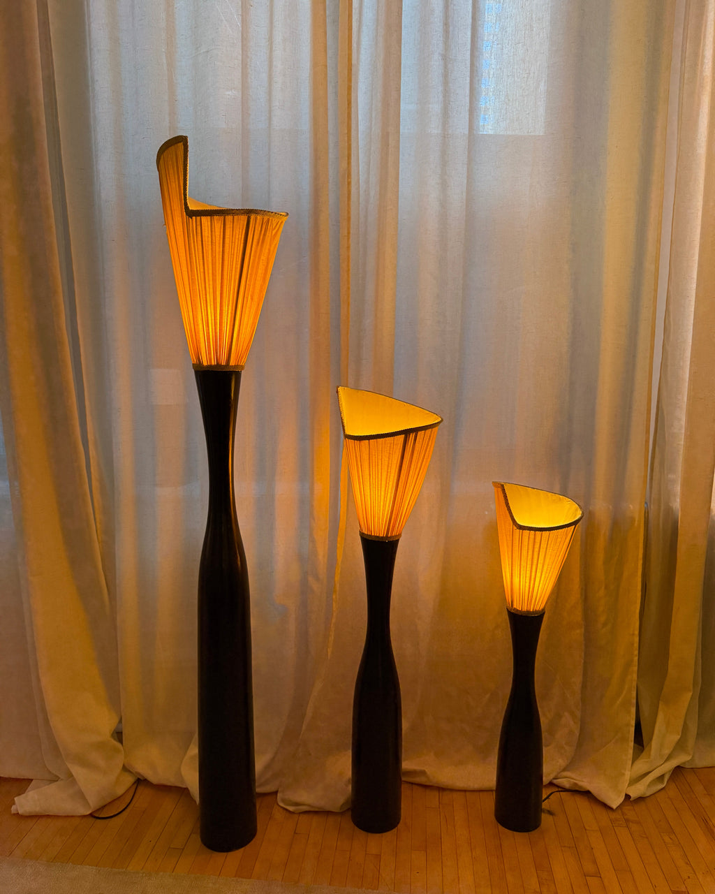 set of 3 sculptural floor lamps, 1970s