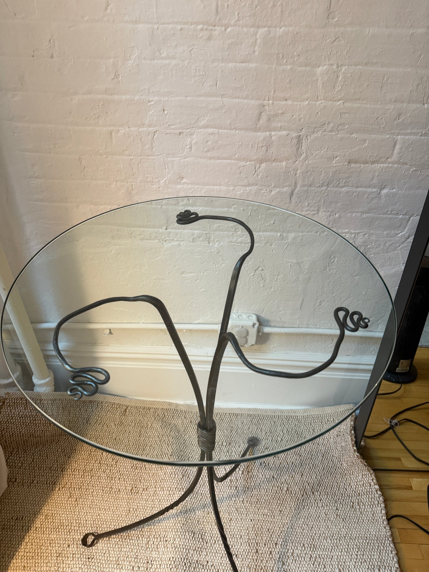 artisan wrought iron tripod side table with glass top